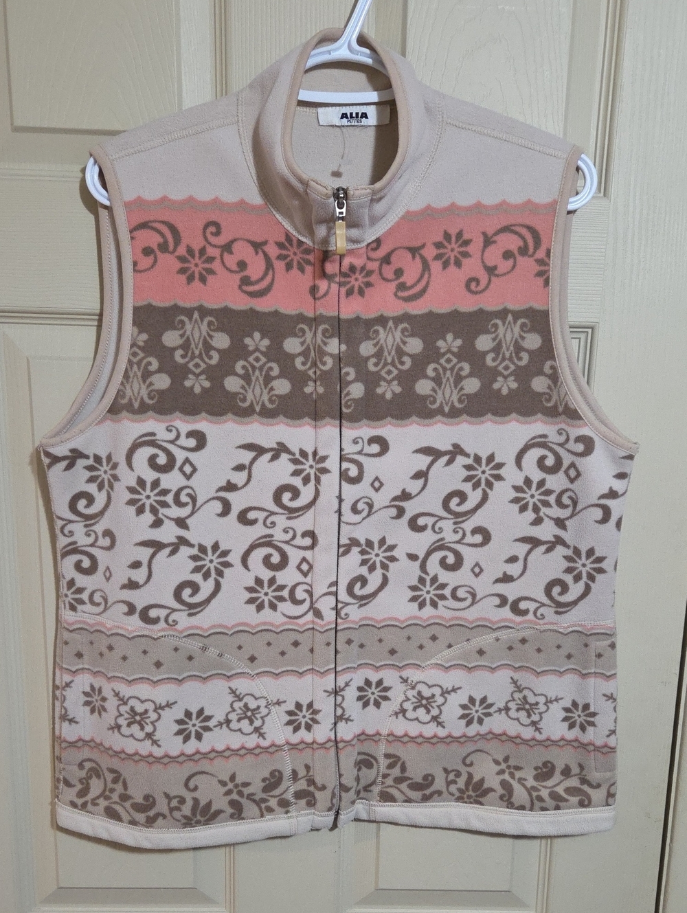Alia Beige, Pink & Brown Patterned Fleece Vest